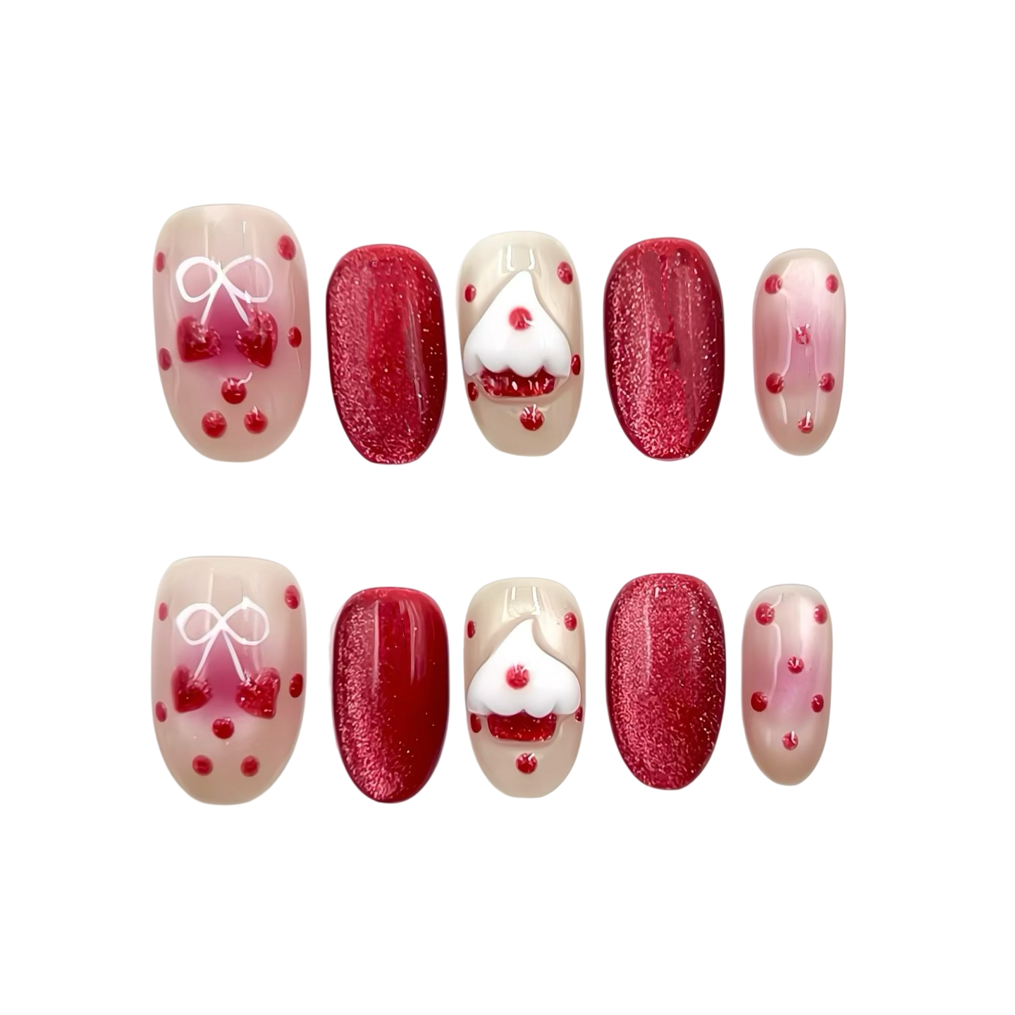 Red Heart Cupcake Press-On Nails - Glitter False Nails Women UK