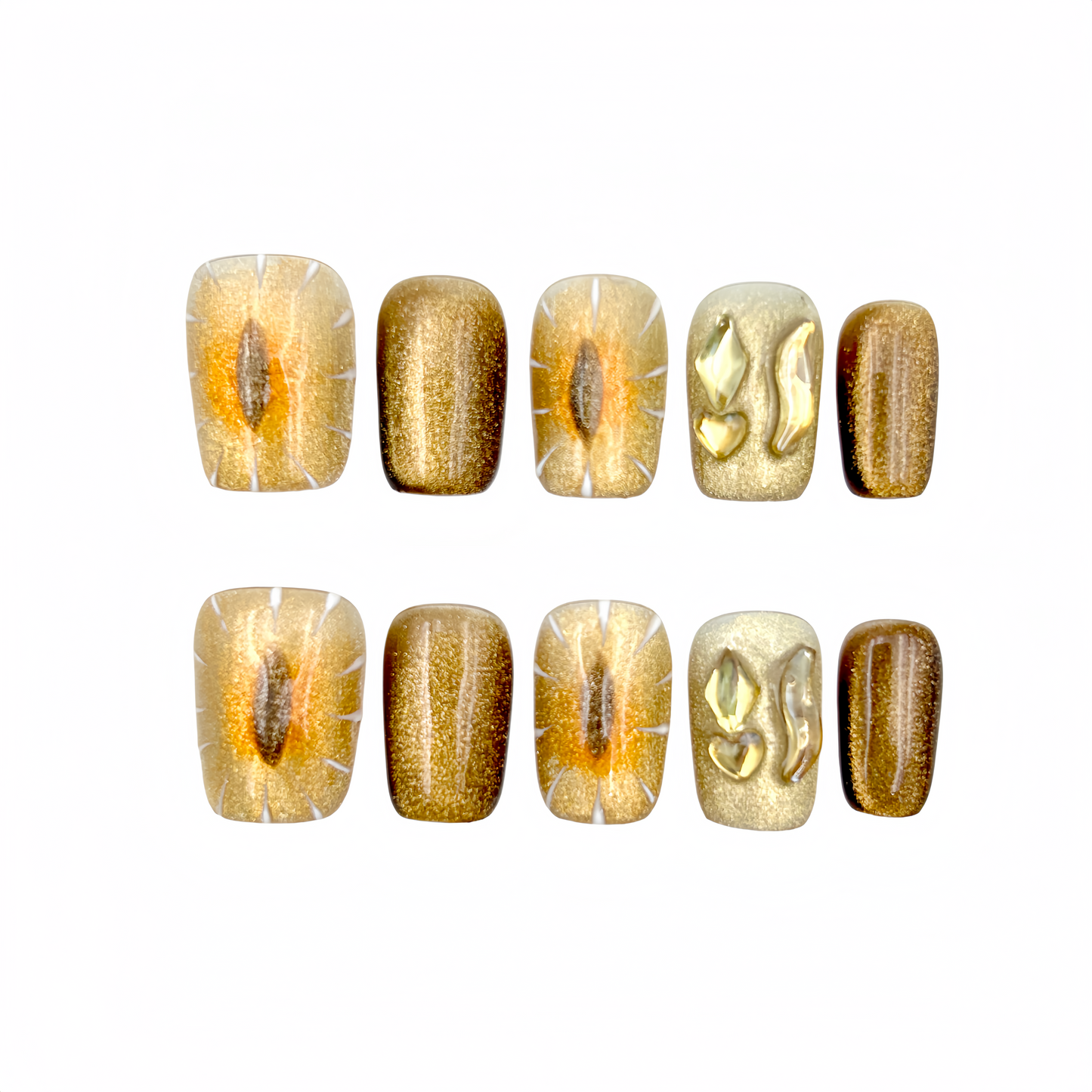 Gold Glitter Press-On Nails - Heart Art False Nails UK