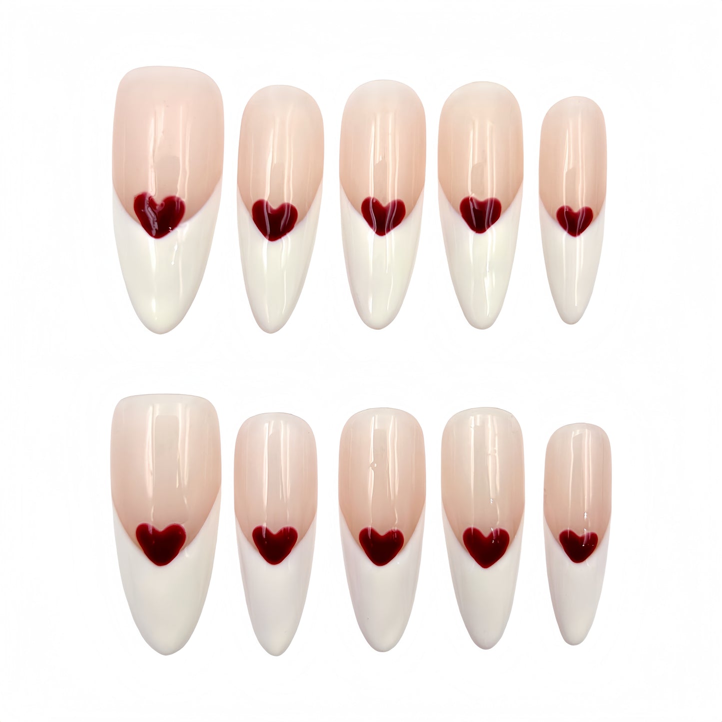 Blush White Heart Press-On Nails - French Tip False Nails UK