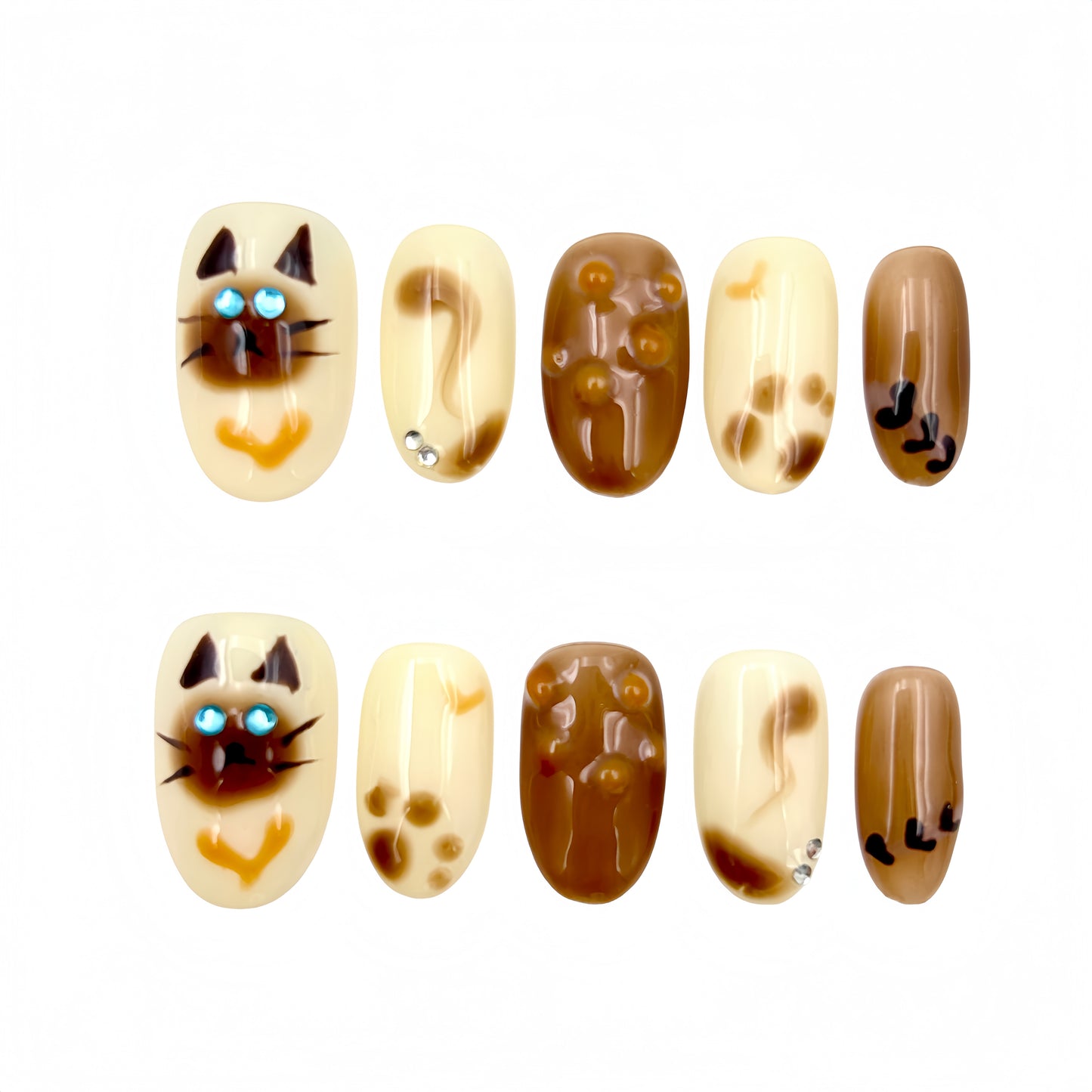 Cute Cat Press-On Nails - Brown Beige False Nails UK