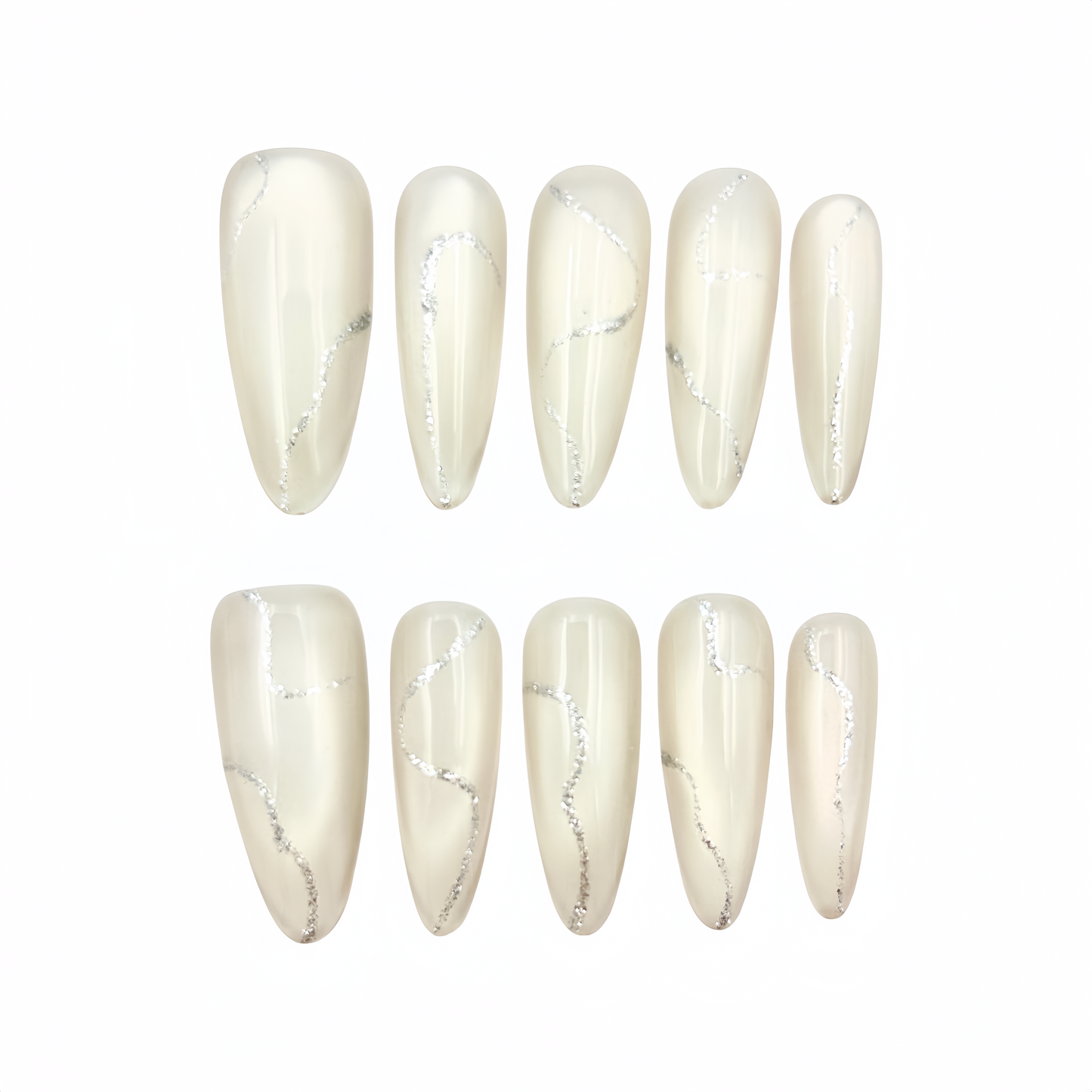 White Silver Crack Press-On Nails - Minimalist False Nails UK