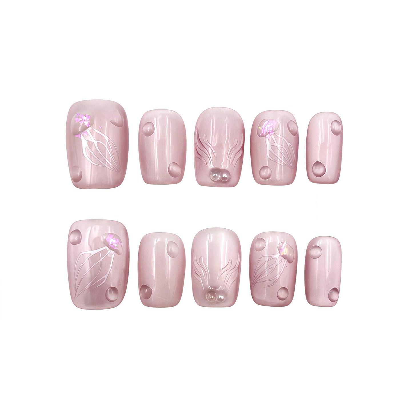 Pastel Pink Jellyfish Press-On Nails - Pearl Accent False Nails UK