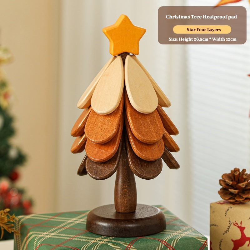 Premium Wooden Christmas Tree Trivet – Heat Resistant Table Mat & Foldable Coaster for Kitchen Décor