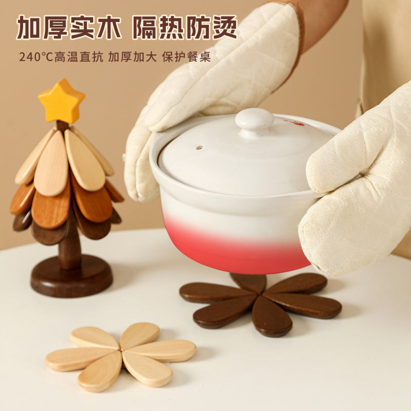 Premium Wooden Christmas Tree Trivet – Heat Resistant Table Mat & Foldable Coaster for Kitchen Décor