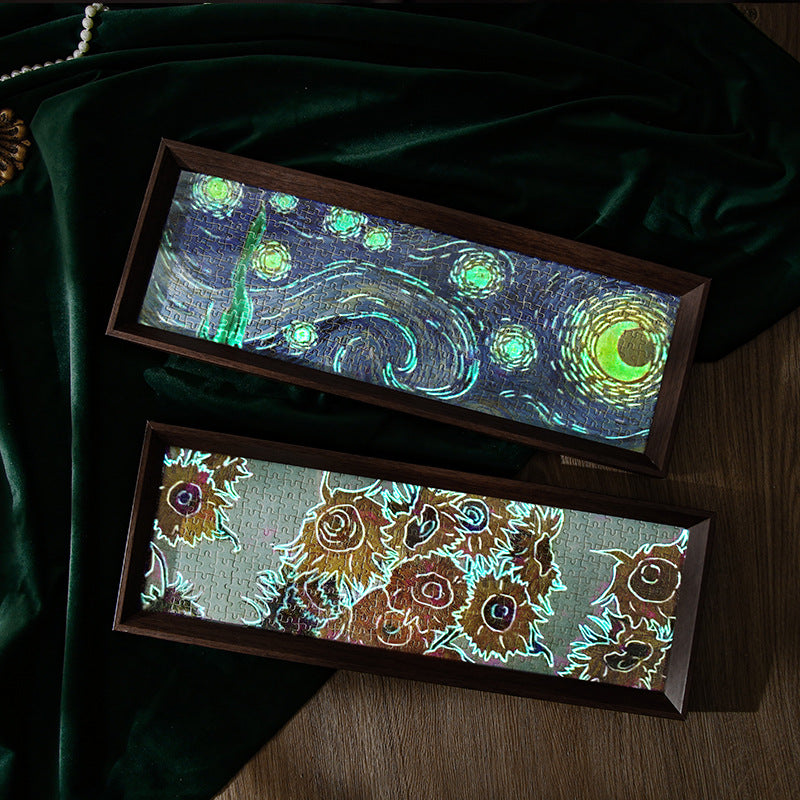 300 Piece Glow in the Dark Jigsaw Puzzle with Wooden Frame – Family Puzzle Game for Adults & Kids – 12.8 × 40 cm