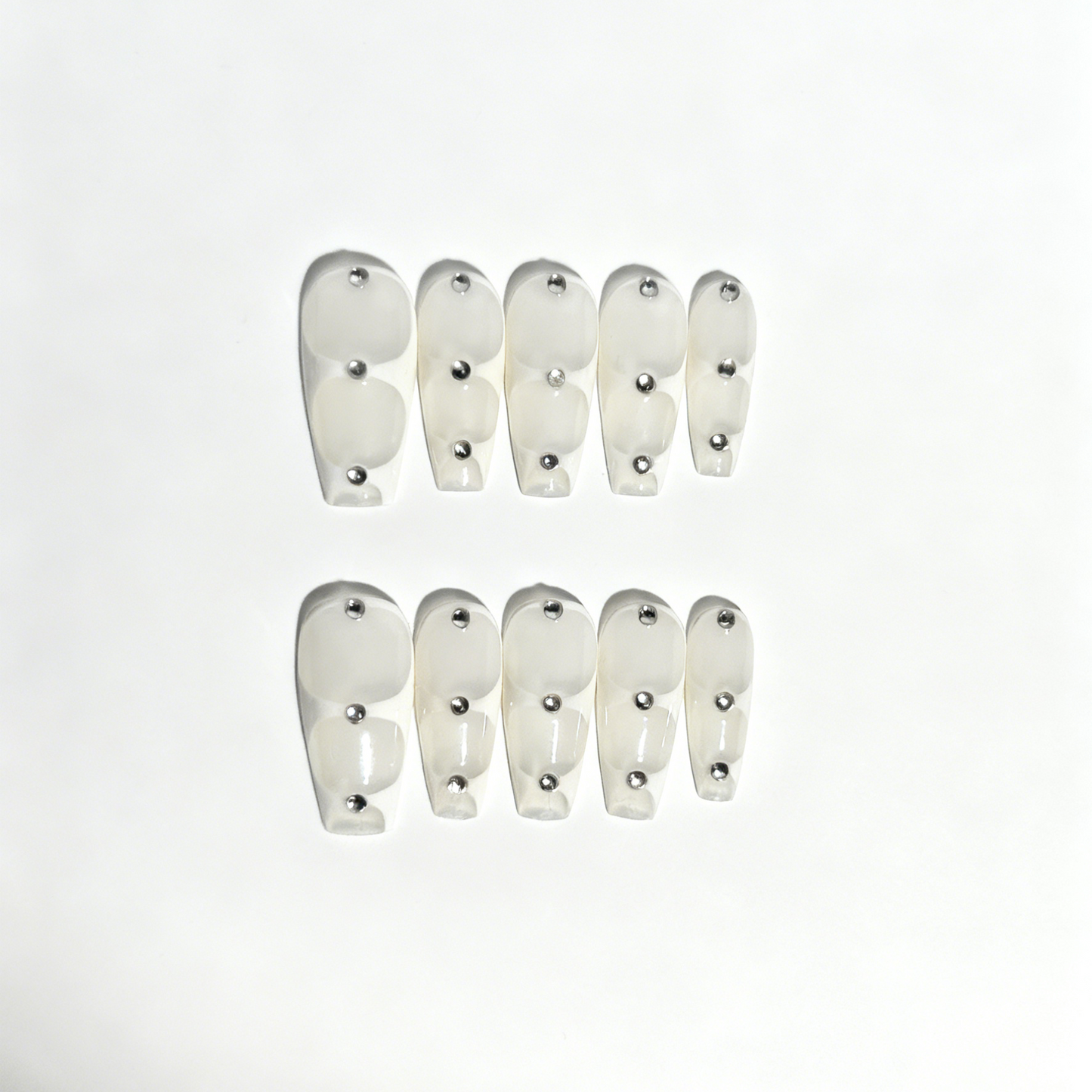 Minimalist White Rhinestone Nails - Elegant Clear Press On Nails with Silver Studs UK
