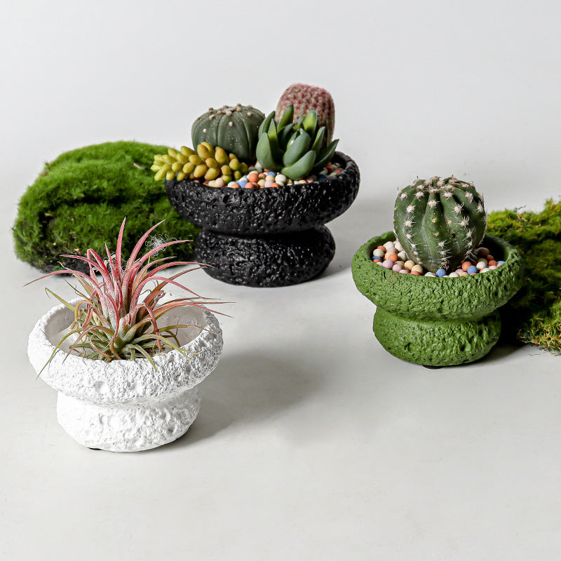 Modern Minimalist Cement Flower Pot – Meteorite Texture High Foot Planter for Succulents, Cactus & Indoor Plants
