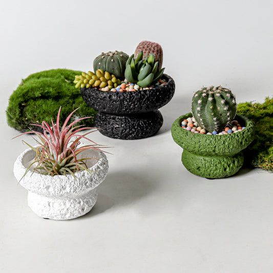 Modern Minimalist Cement Flower Pot – Meteorite Texture High Foot Planter for Succulents, Cactus & Indoor Plants