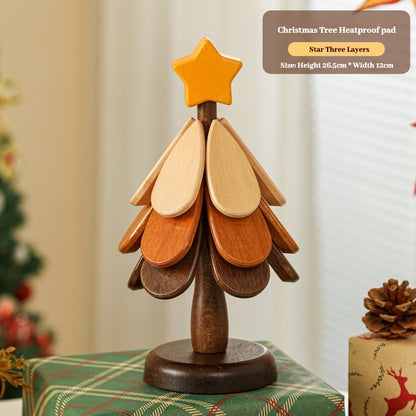Premium Wooden Christmas Tree Trivet – Heat Resistant Table Mat & Foldable Coaster for Kitchen Décor