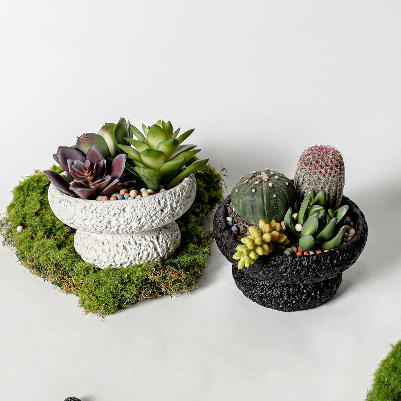 Modern Minimalist Cement Flower Pot – Meteorite Texture High Foot Planter for Succulents, Cactus & Indoor Plants