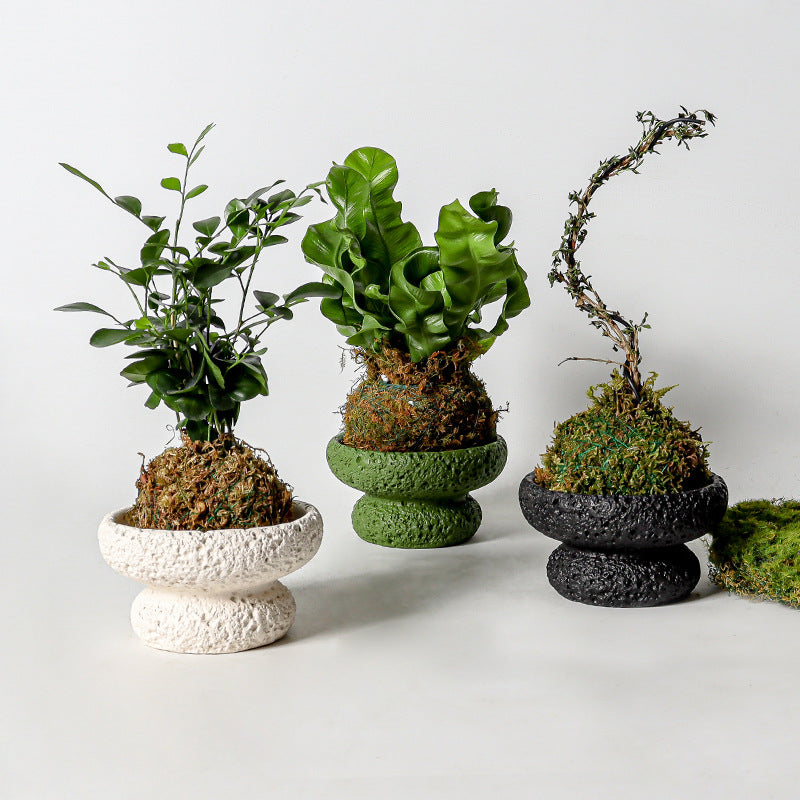 Modern Minimalist Cement Flower Pot – Meteorite Texture High Foot Planter for Succulents, Cactus & Indoor Plants