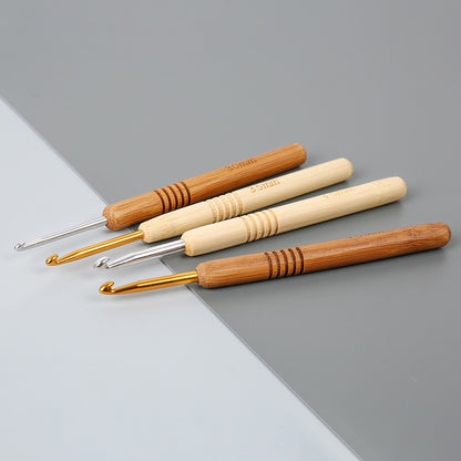 Bamboo Handle Crochet Hook Set – 9pcs Gold/Silver Aluminium Hooks (2.0mm–6.0mm)