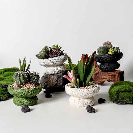 Modern Minimalist Cement Flower Pot – Meteorite Texture High Foot Planter for Succulents, Cactus & Indoor Plants