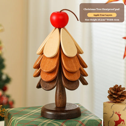 Premium Wooden Christmas Tree Trivet – Heat Resistant Table Mat & Foldable Coaster for Kitchen Décor