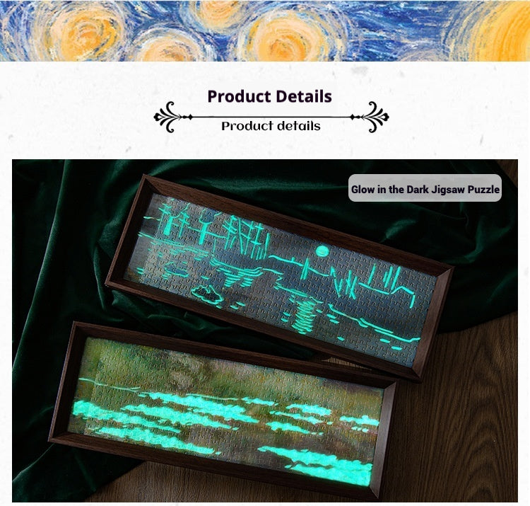 300 Piece Glow in the Dark Jigsaw Puzzle with Wooden Frame – Family Puzzle Game for Adults & Kids – 12.8 × 40 cm