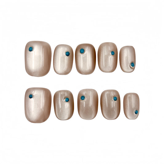 Champagne Blue Dot Press-On Nails - Minimalist False Nails UK