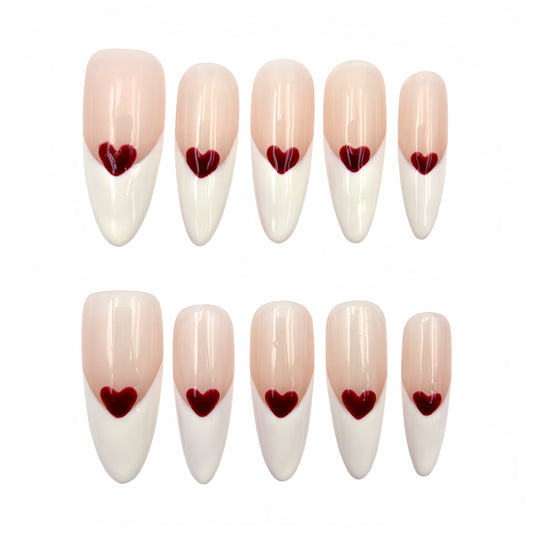 Blush White Heart Press-On Nails - French Tip False Nails UK