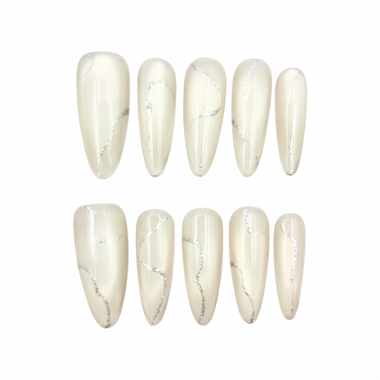 White Silver Crack Press-On Nails - Minimalist False Nails UK