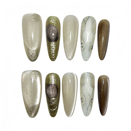 Neutral Glitter Press-On Nails - Snak Metallic False Nails UK